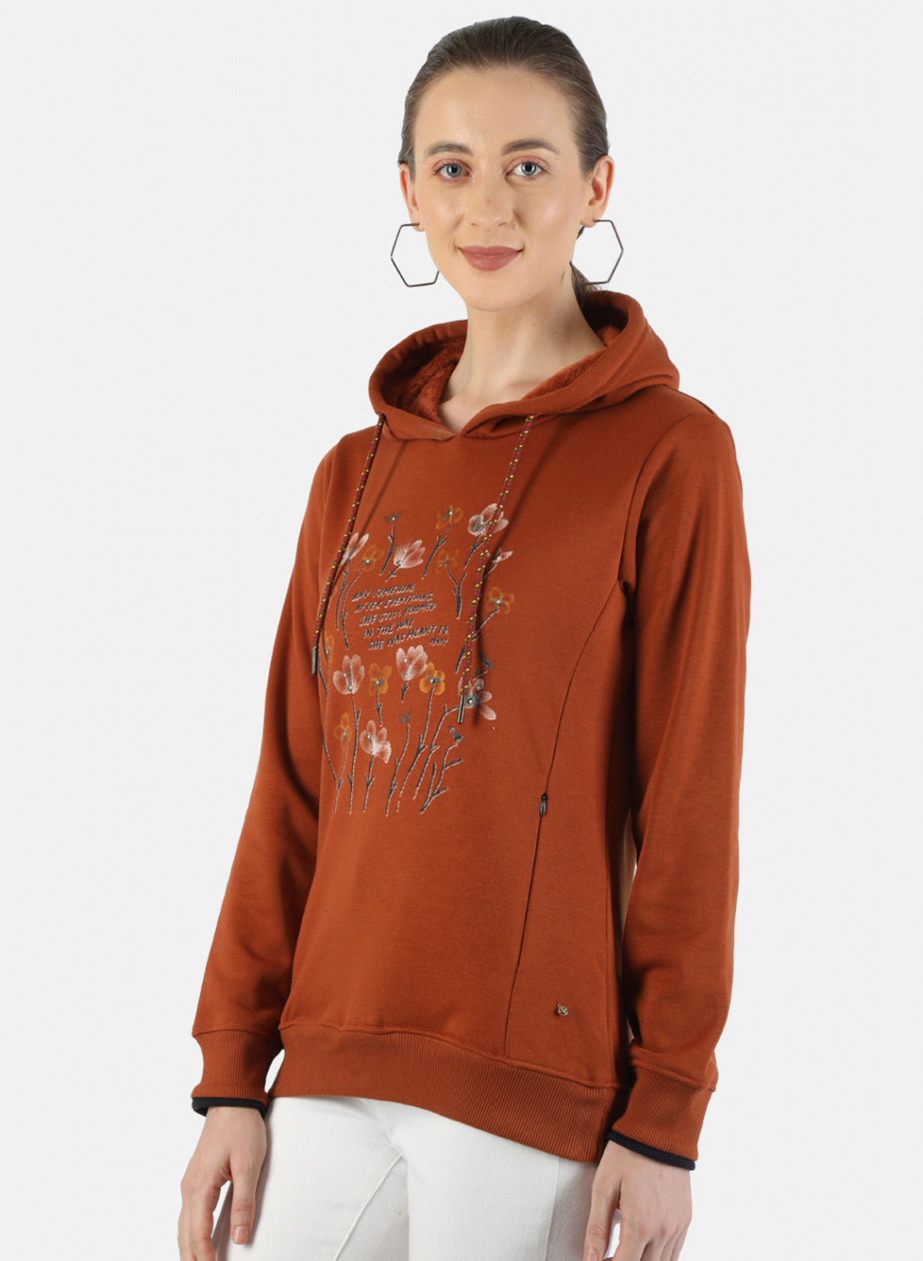 Women Brown Printed Sweatshirt
