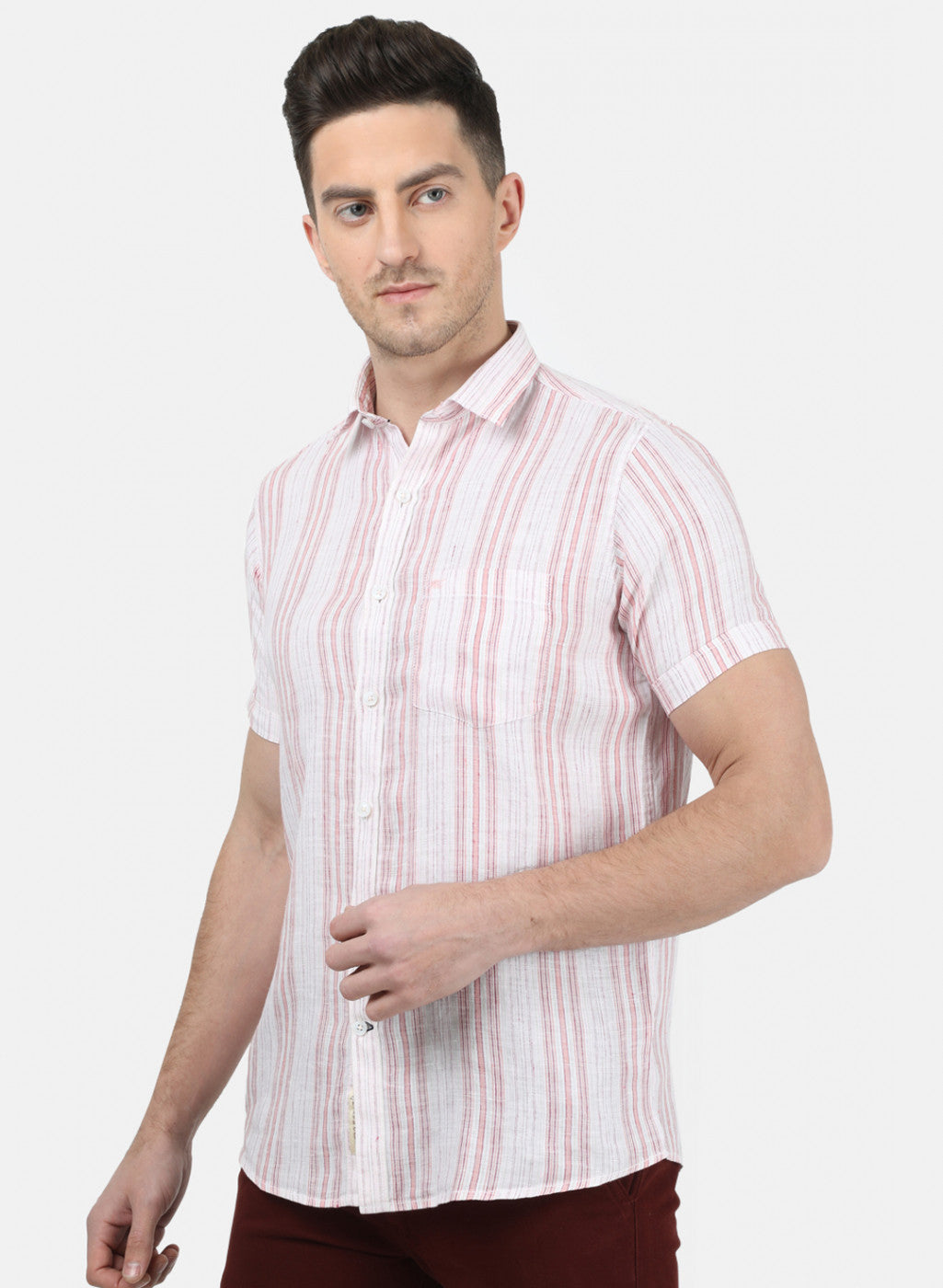 Mens Orange Stripe Linen Shirt