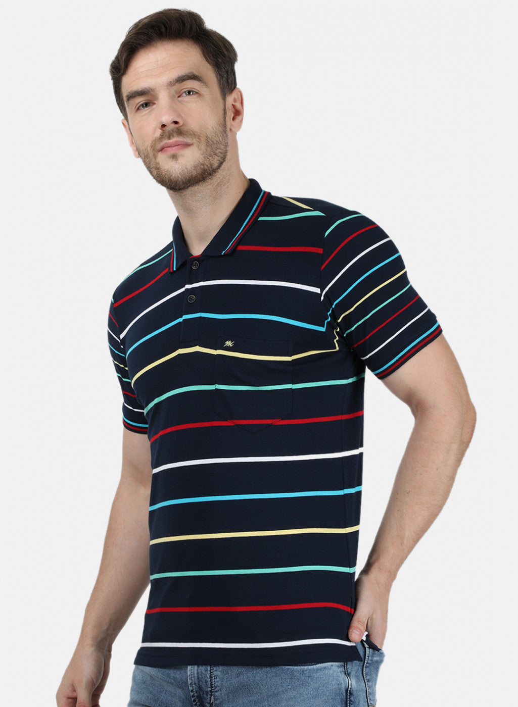 Mens NAvy Blue Stripe Collar T-Shirts
