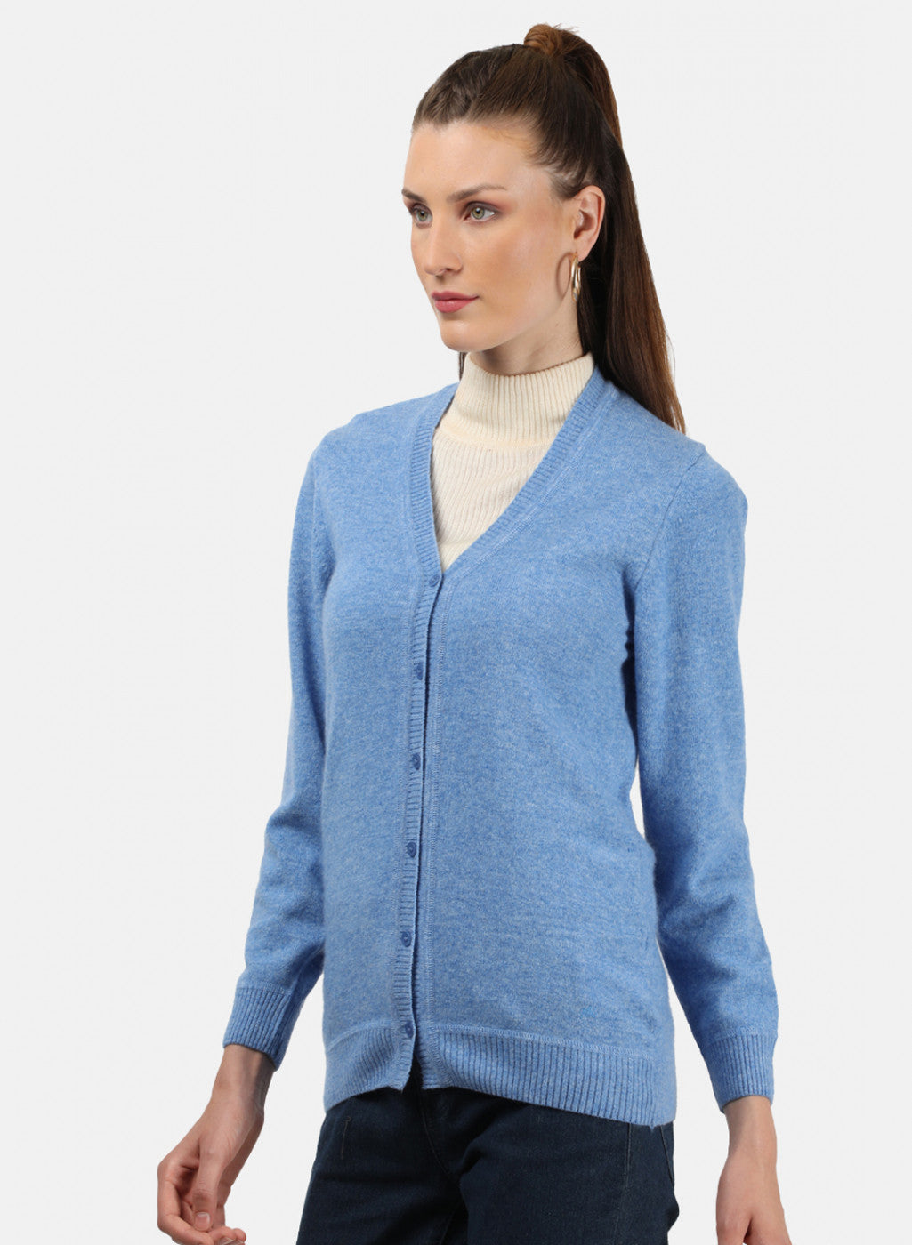 Women Blue Solid Cardigan
