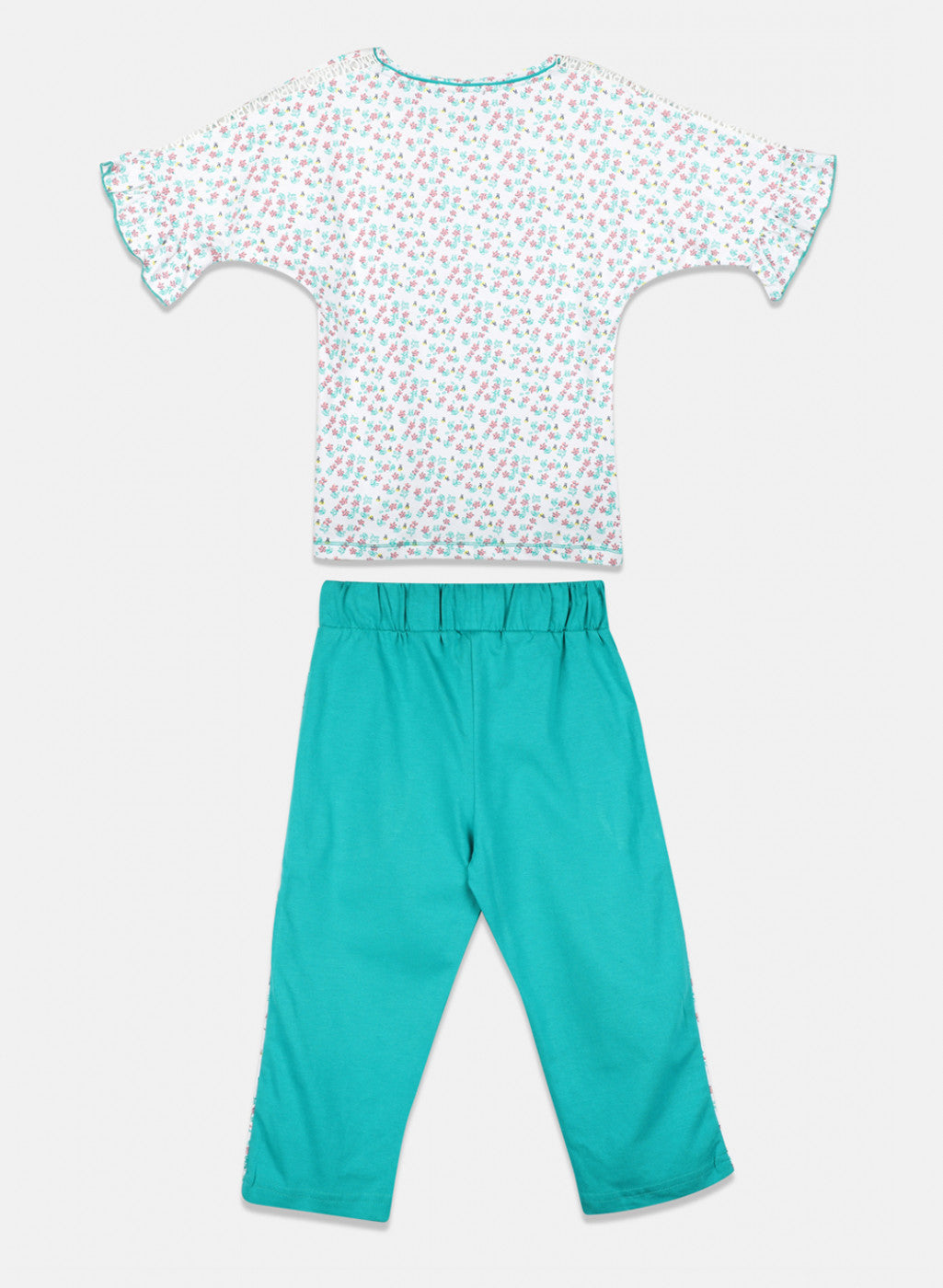 Girls Blue Printed Capri Set