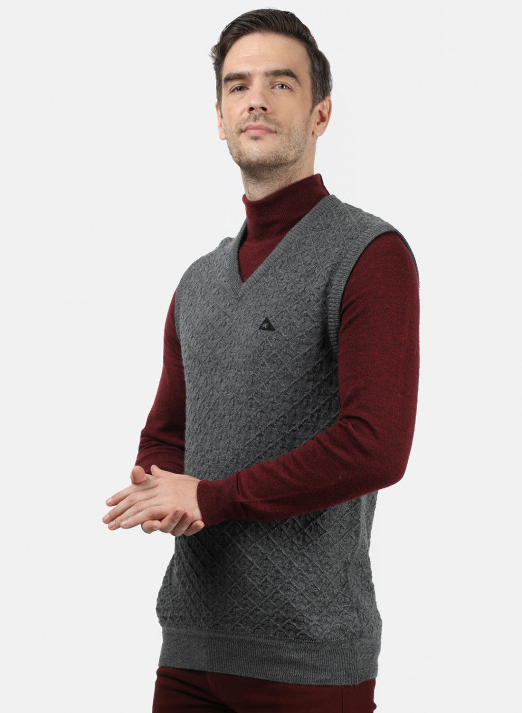 Men Grey Self Design Sweater