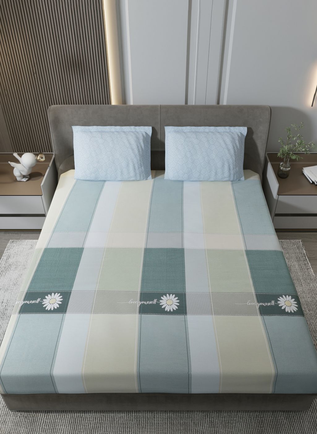 200TC Pure Cotton King Bedsheet with 2 Pillow Covers