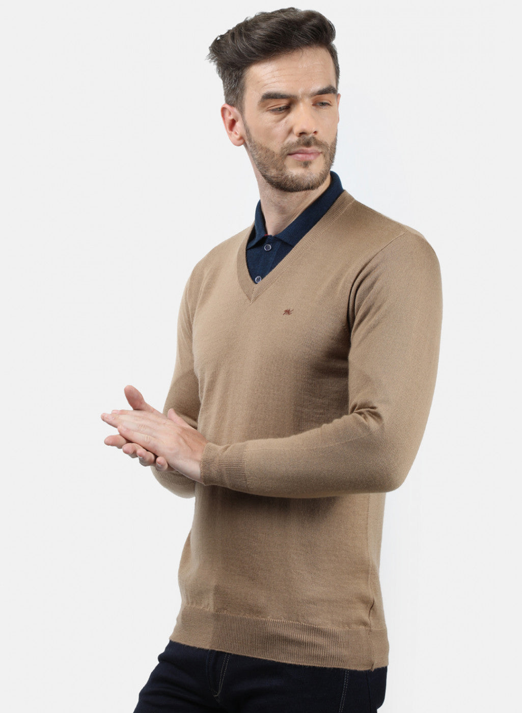 Men Beige Solid Pullover