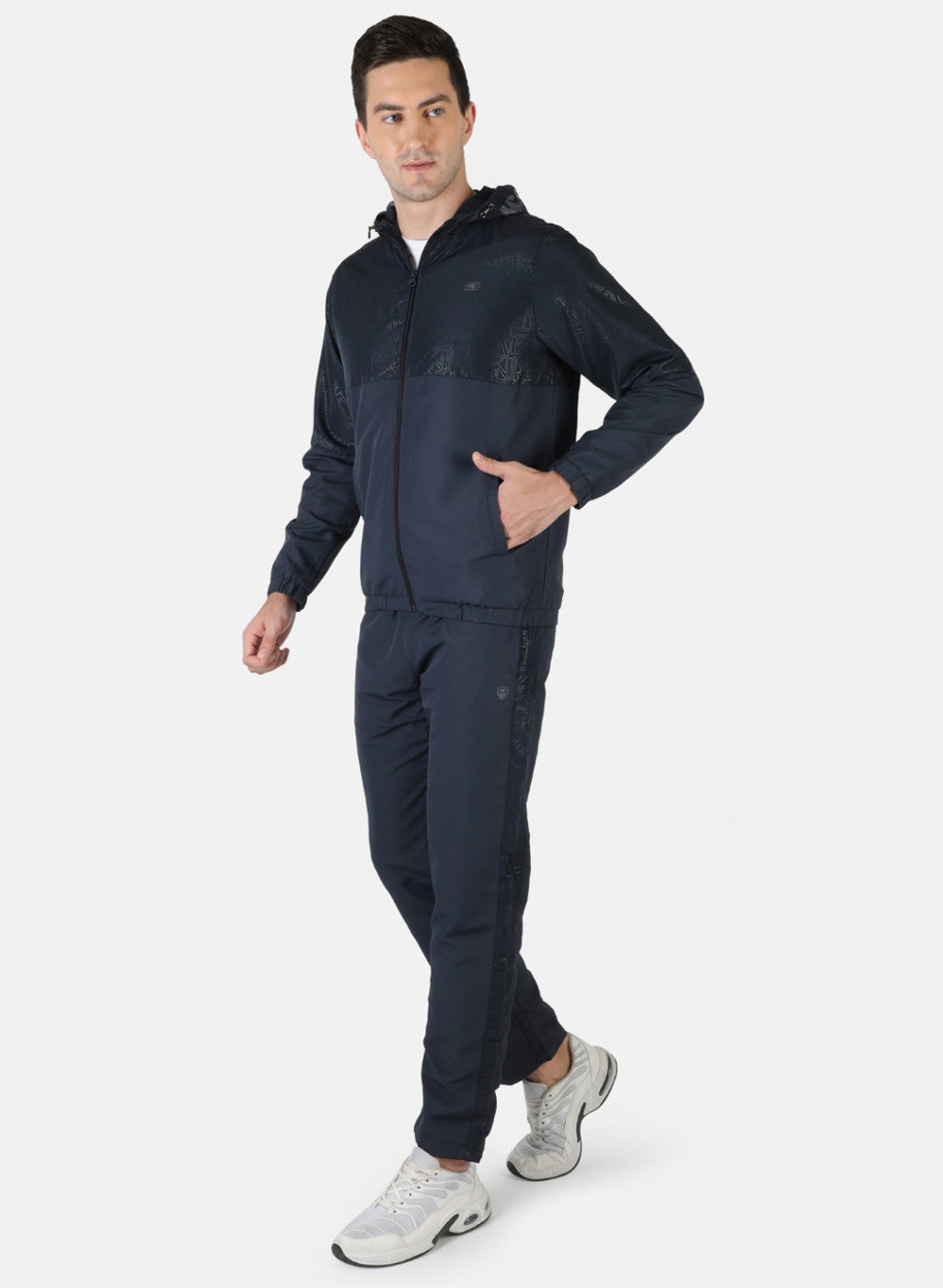 Men NAvy Blue Self Design Tracksuit