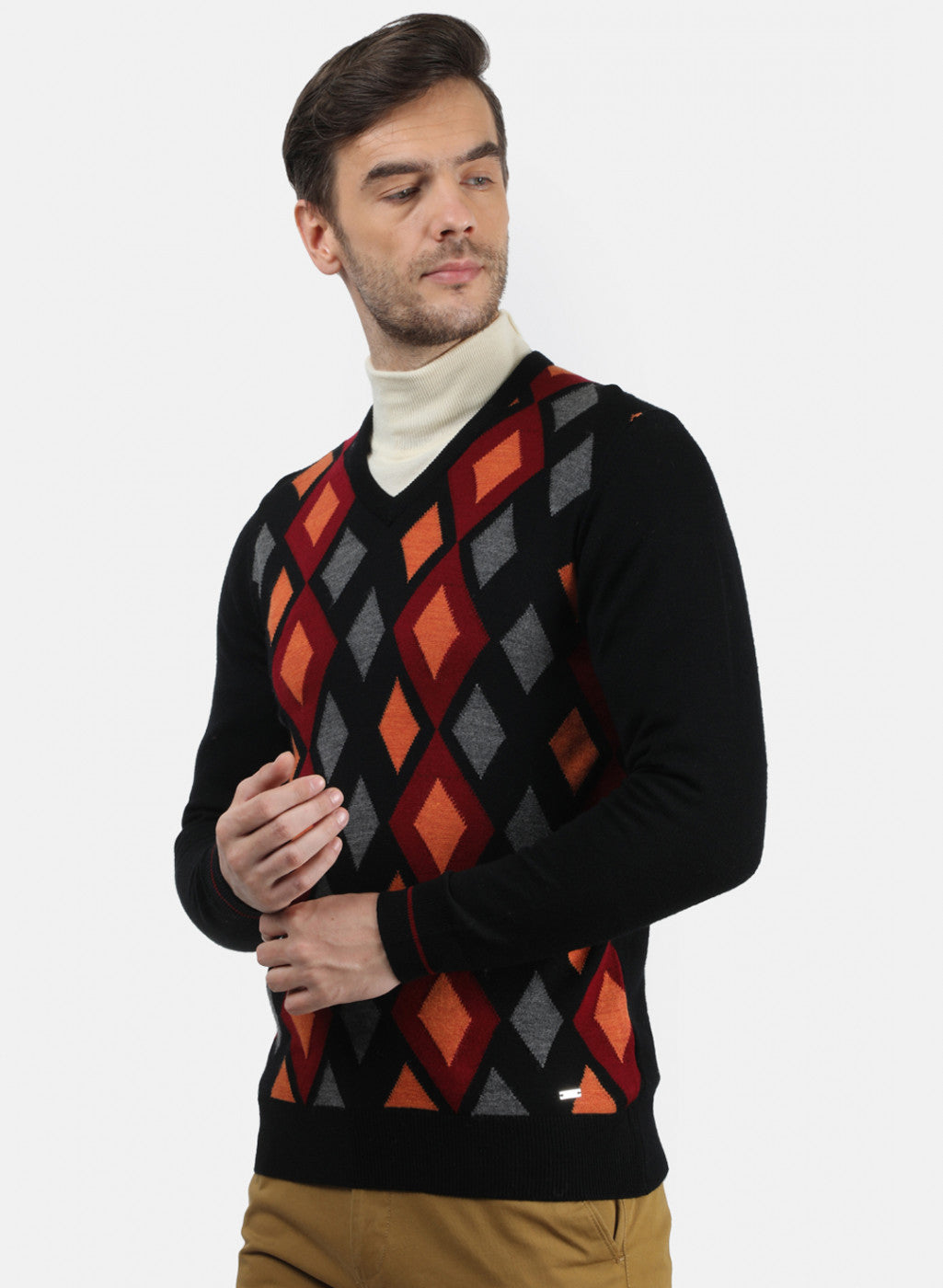 Men Black & Grey Solid Pullover