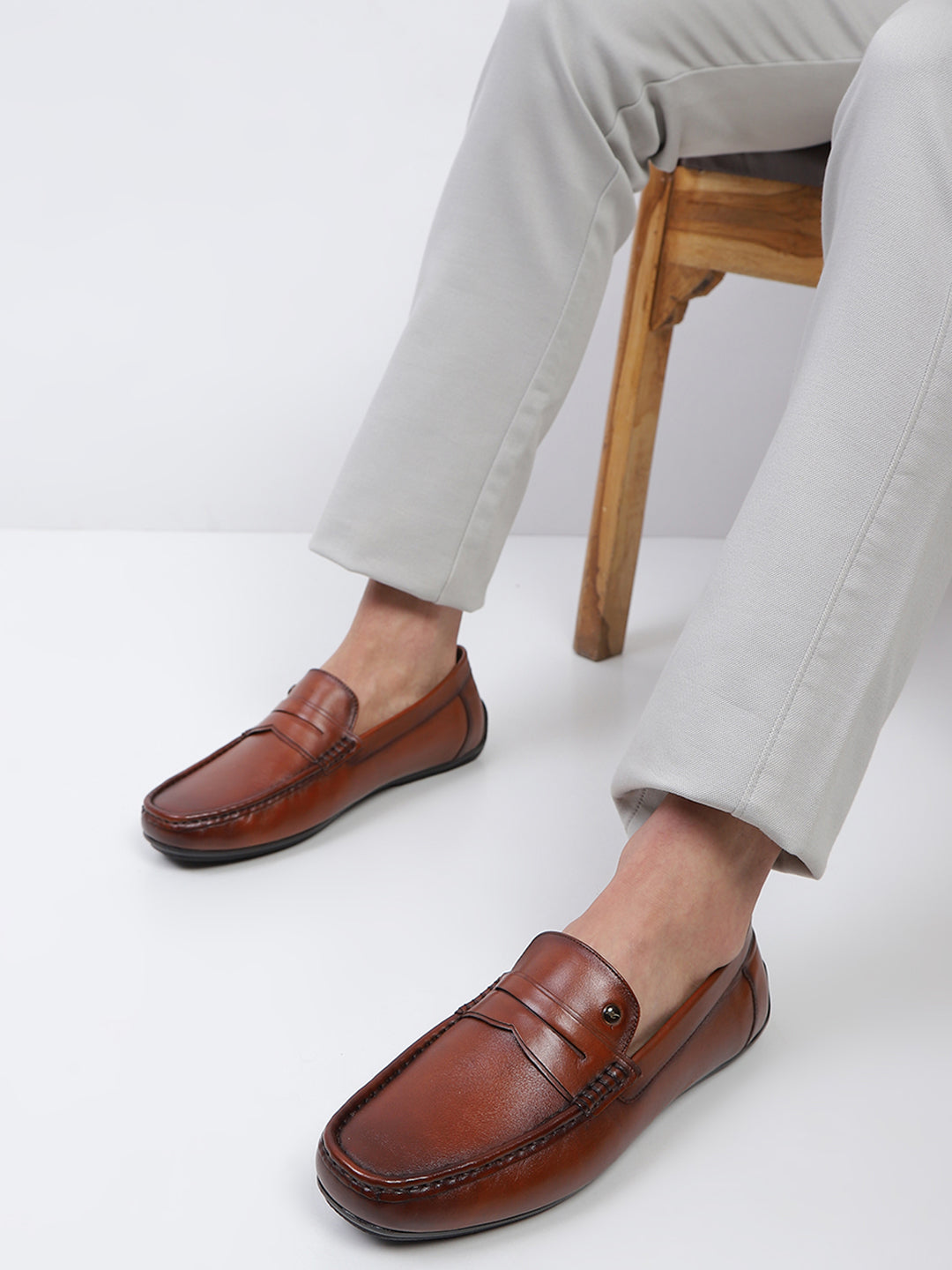 Men Tan Slip on Genuine Leather Loafers