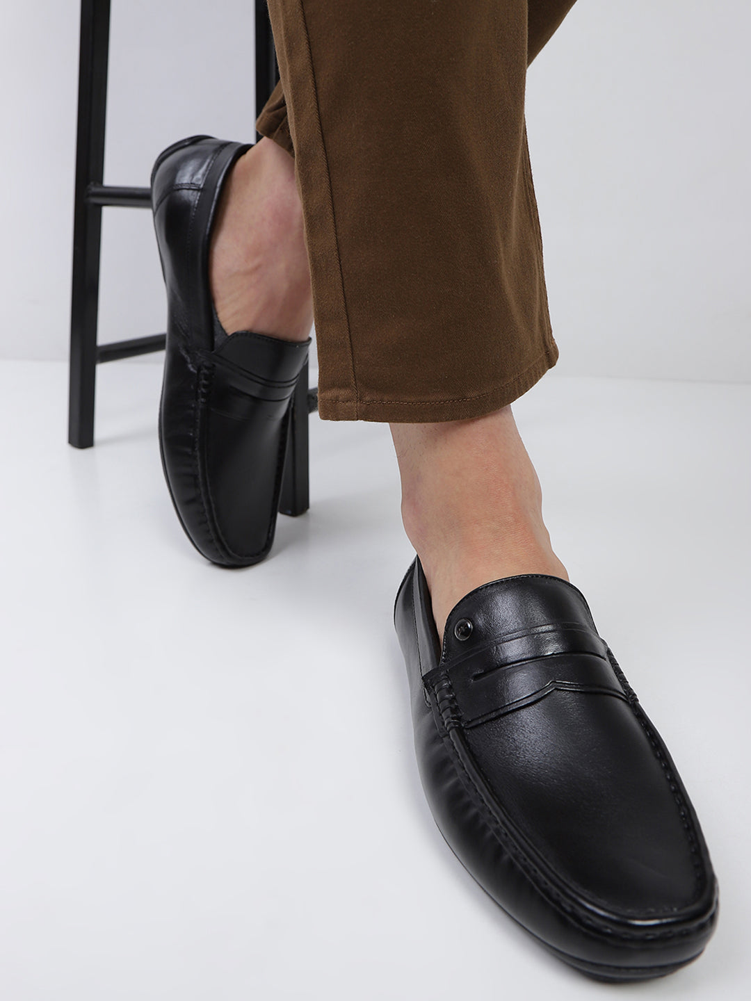 Men Black Slip on Genuine Leather Loafers