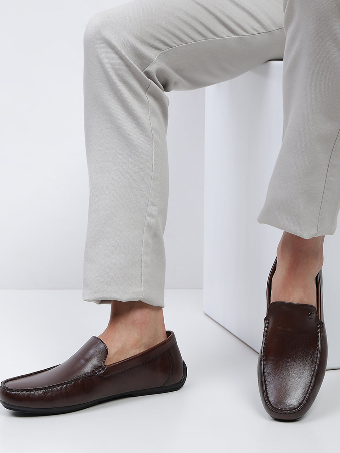 Men Brown Slip on Genuine Leather Loafers