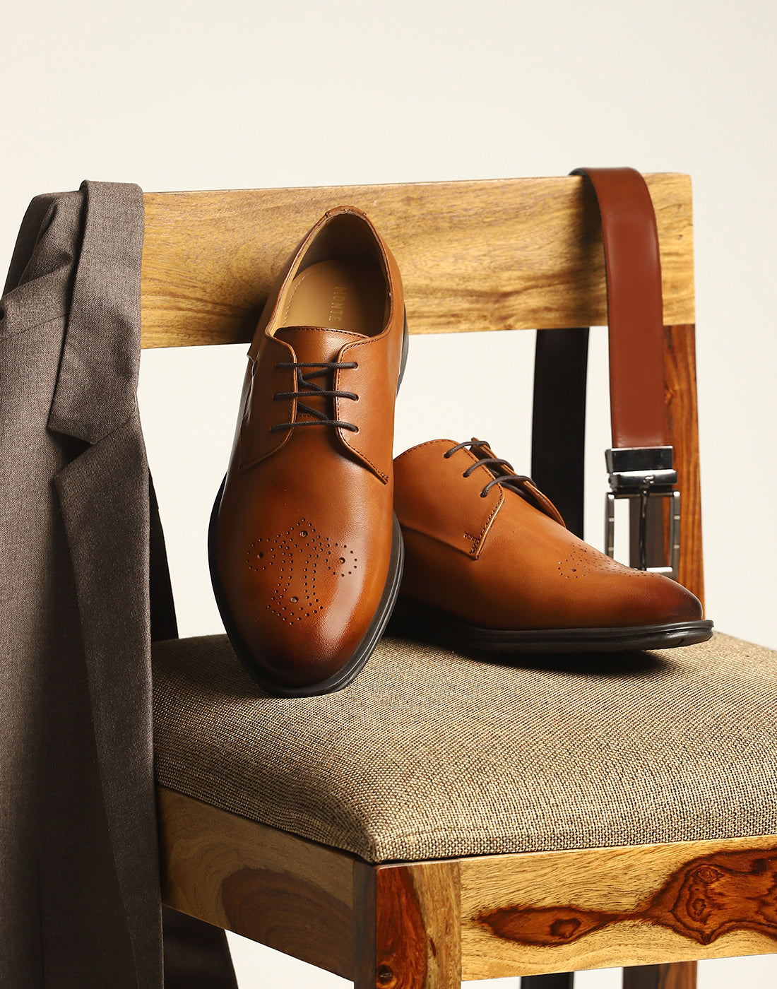 Men Tan Lace Up Genuine Leather Formal Brogues