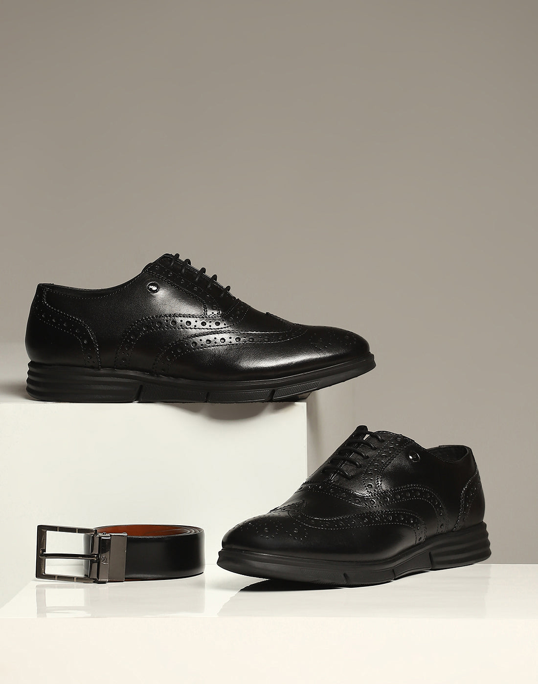 Men Black Lace Up Genuine Leather Formal Brogues