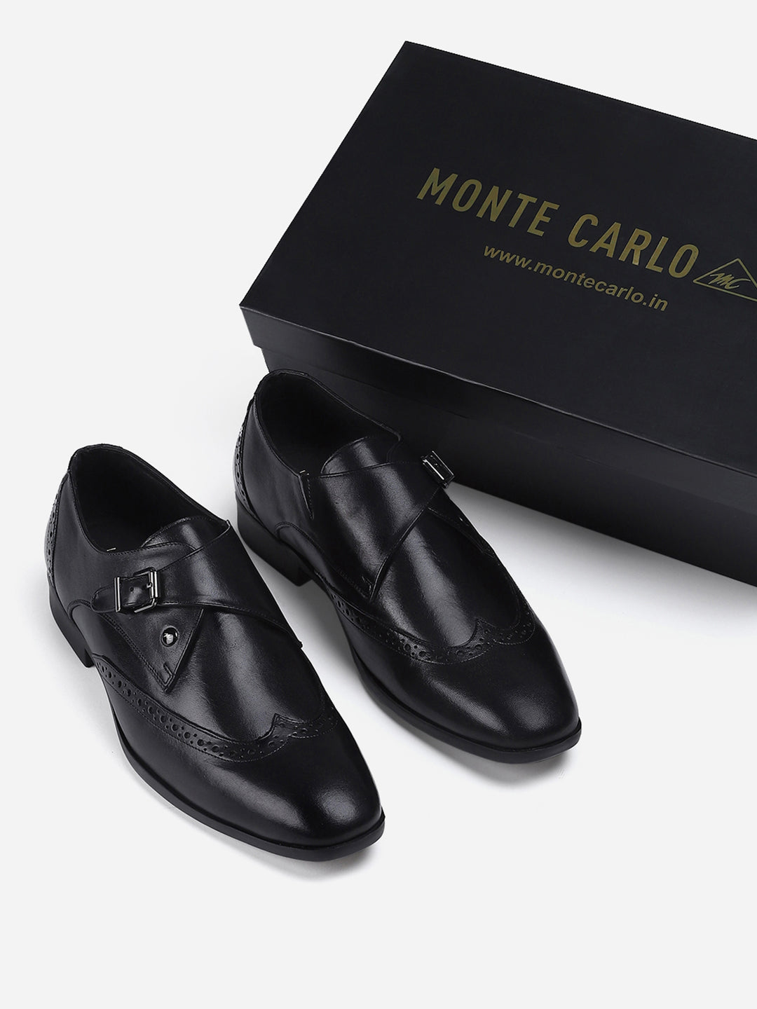 Men Black Buckle Genuine Leather Formal Monks