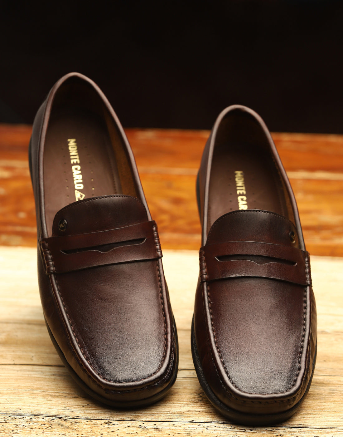 Men Brown Slip on Genuine Leather Penny Loafers
