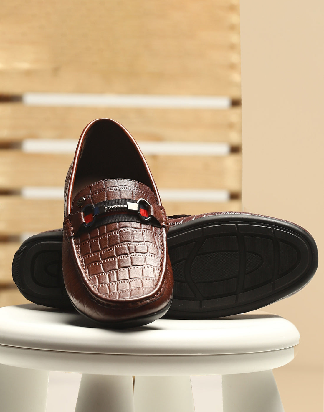 Men Tan Slip on Genuine Leather Loafers