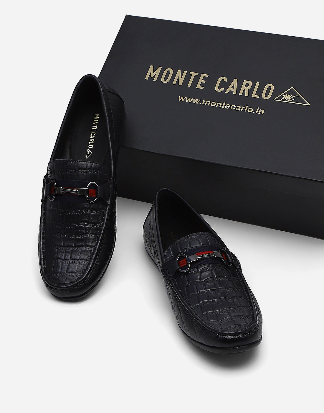 Men Navy Blue Slip on Genuine Leather Loafers - Main Image