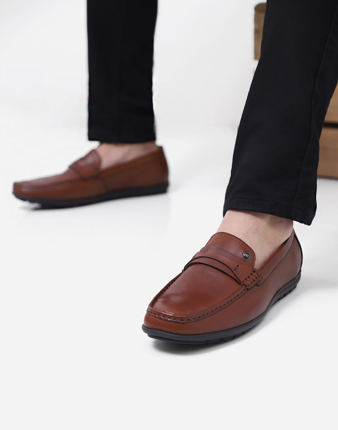 Men Tan Slip on Genuine Leather Loafers
