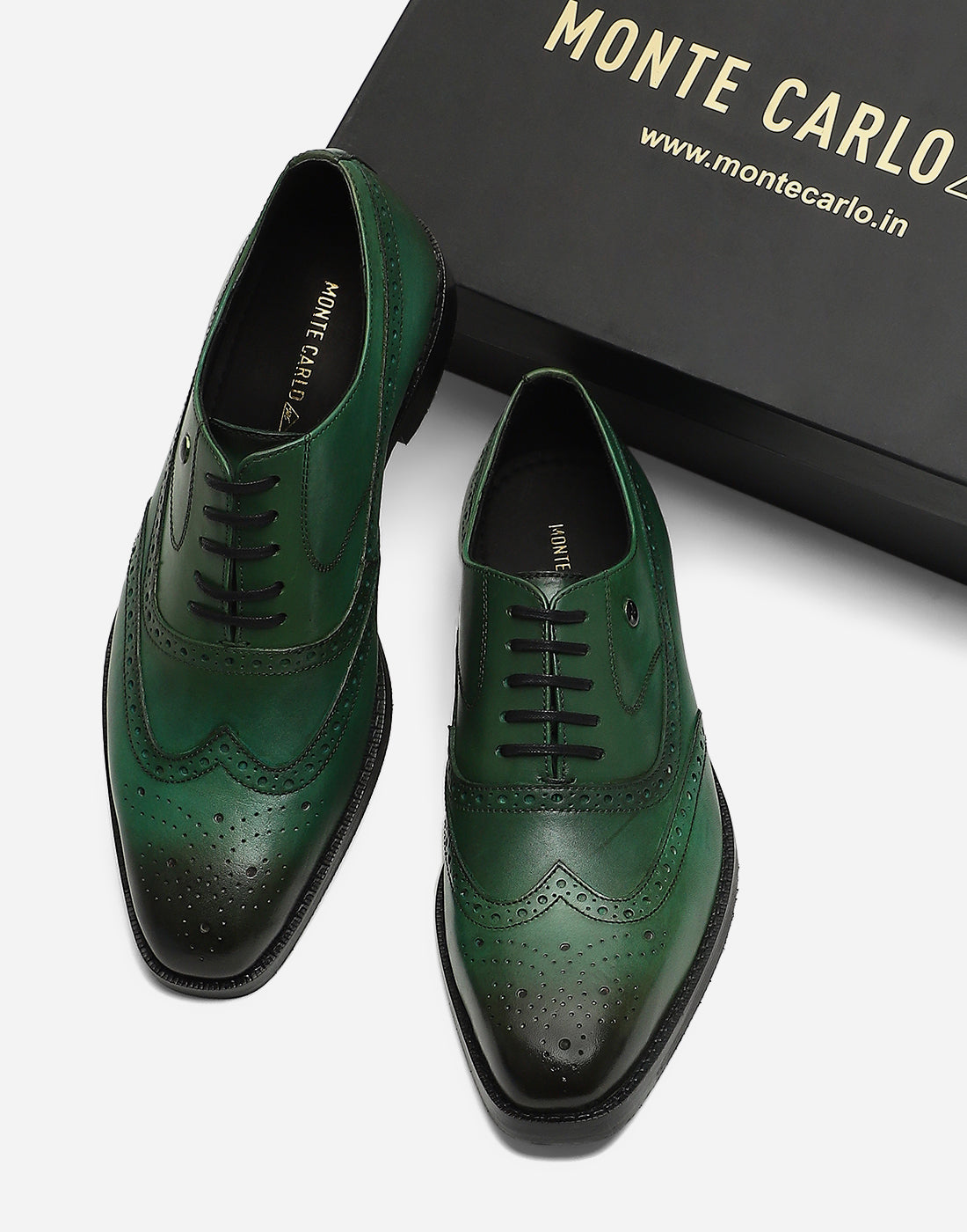 Men Green Lace Up Genuine Leather Formal Brogues
