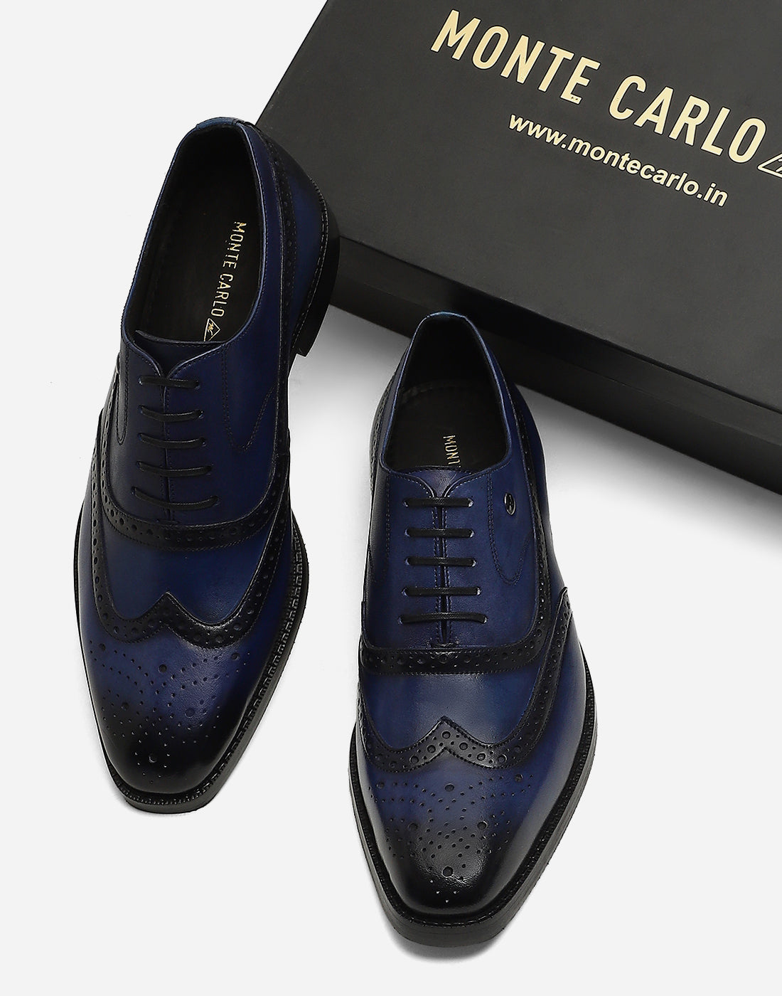 Men Navy Blue Lace Up Genuine Leather Formal Brogues