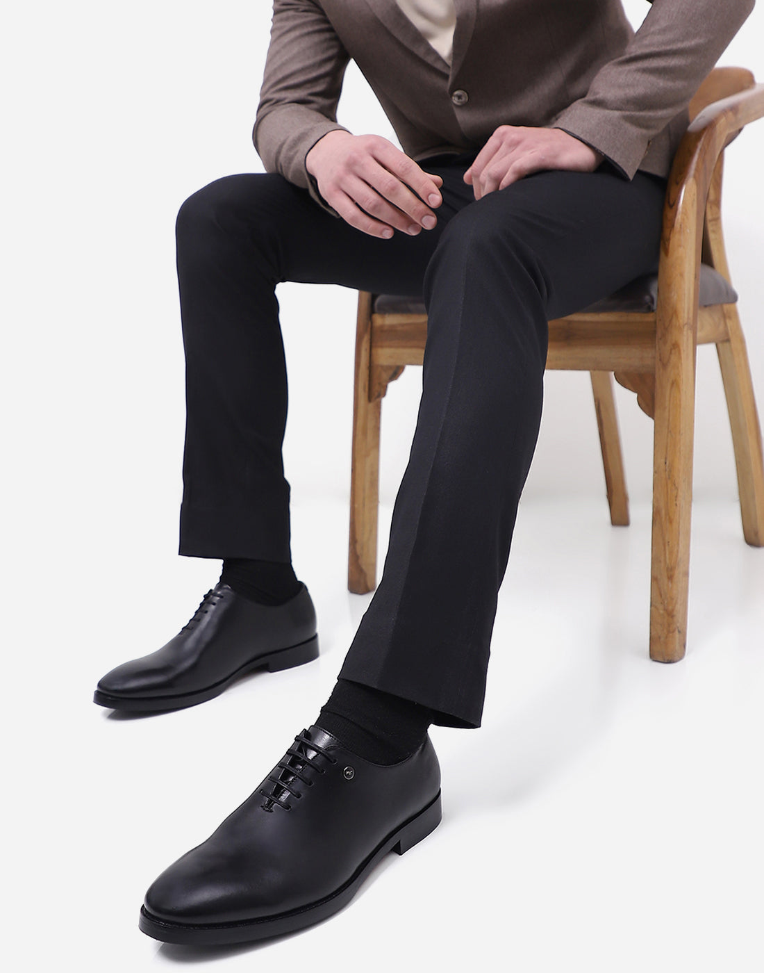 Men Black Lace Up Genuine Leather Formal Oxfords