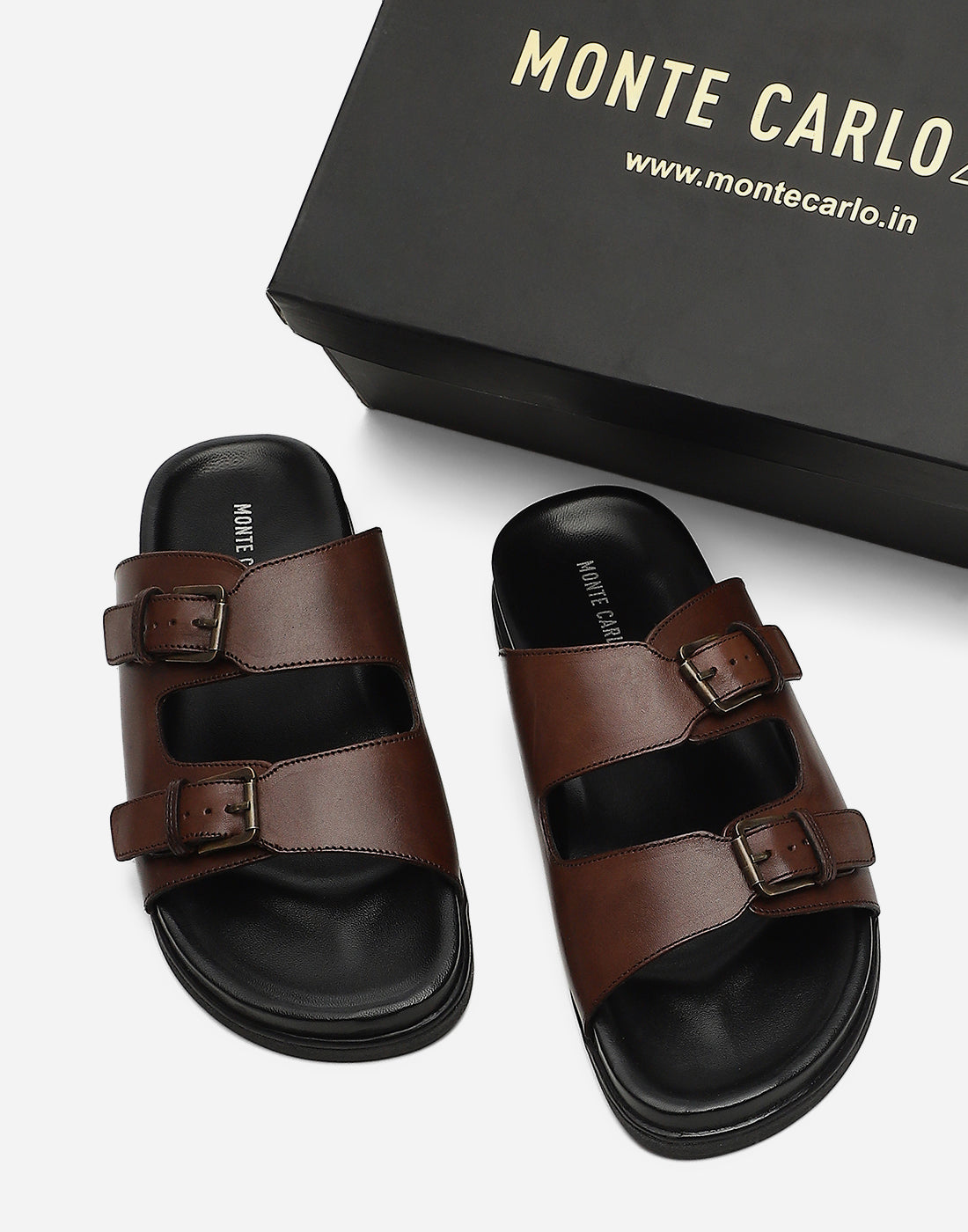 Men Brown Leather Comfort Casual Slippers - Main Image