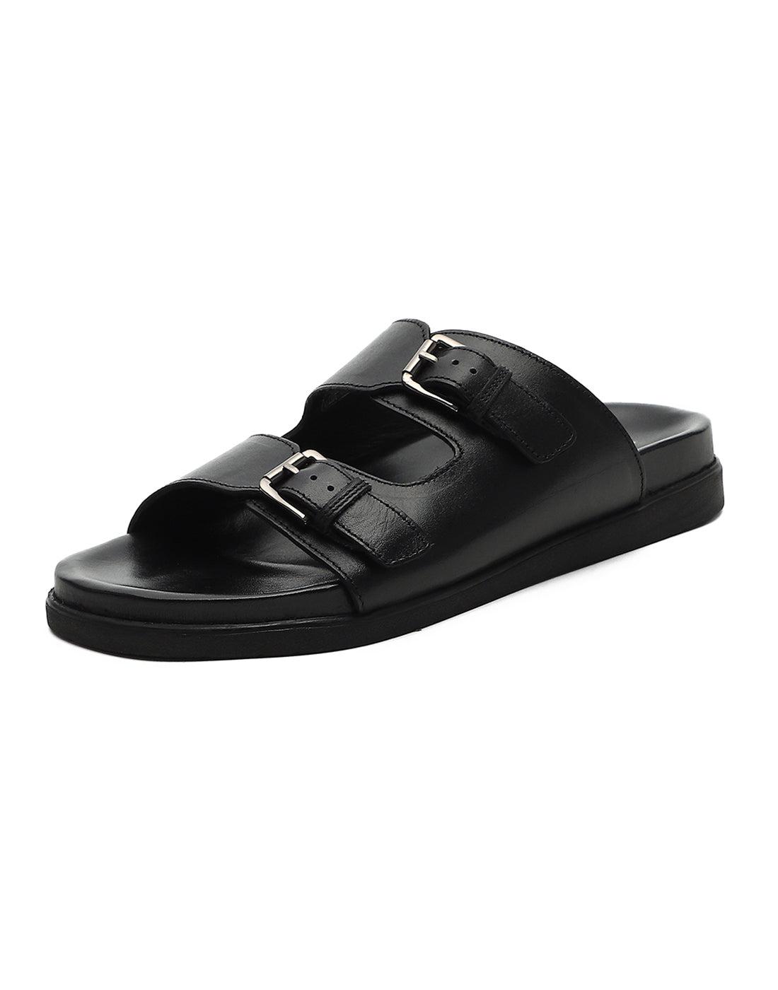 Men Black Leather Comfort Casual Slippers