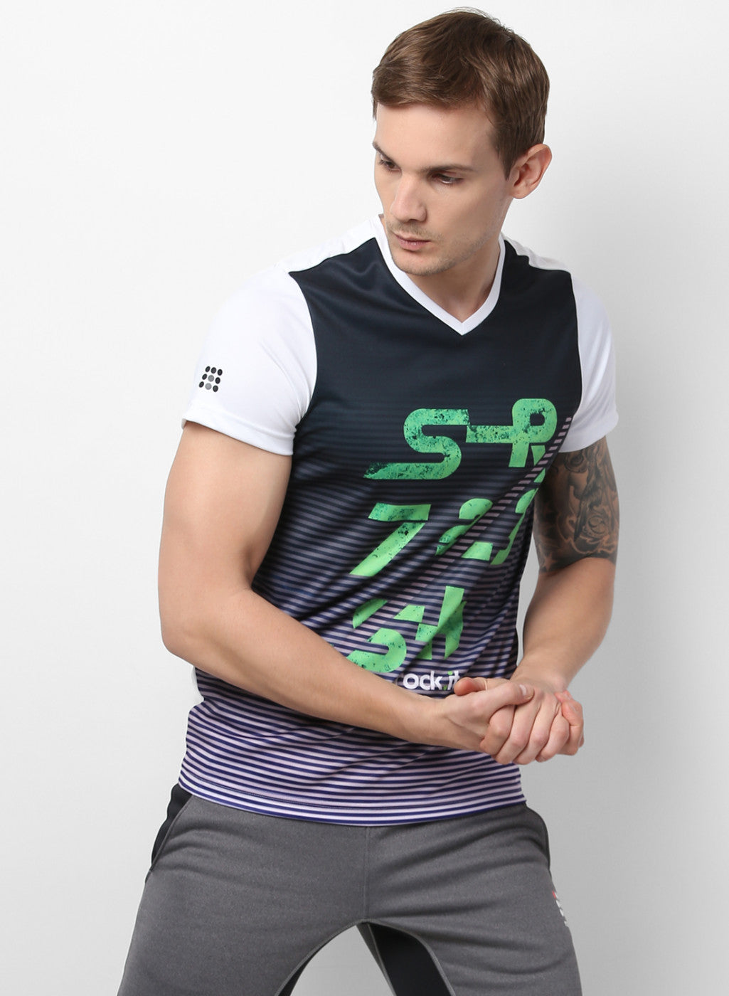 Rock.it NAvy Slim Fit Half Sleeve V Neck T-Shirt