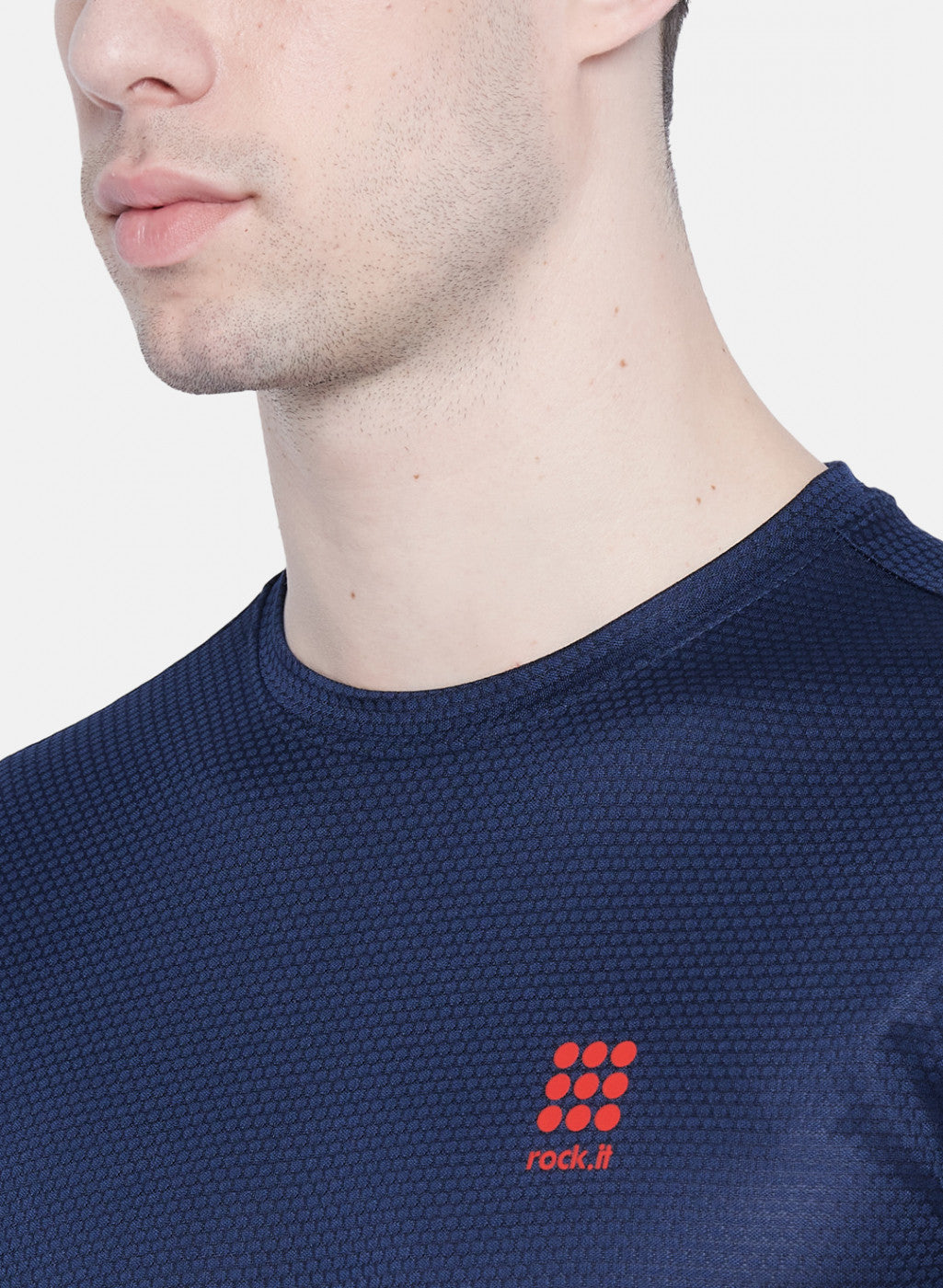 Rock.it Men Navy Blue Self Design T-Shirt