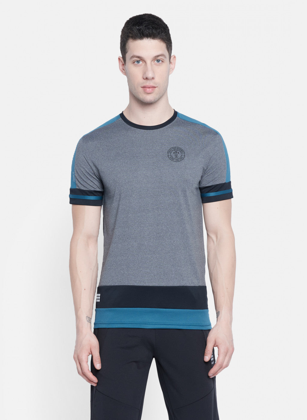 Rock.it Men Grey Self Design T-Shirt