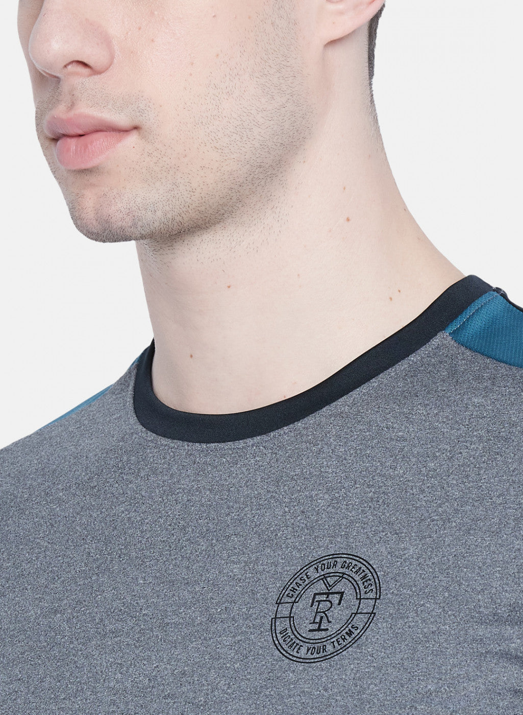 Rock.it Men Grey Self Design T-Shirt