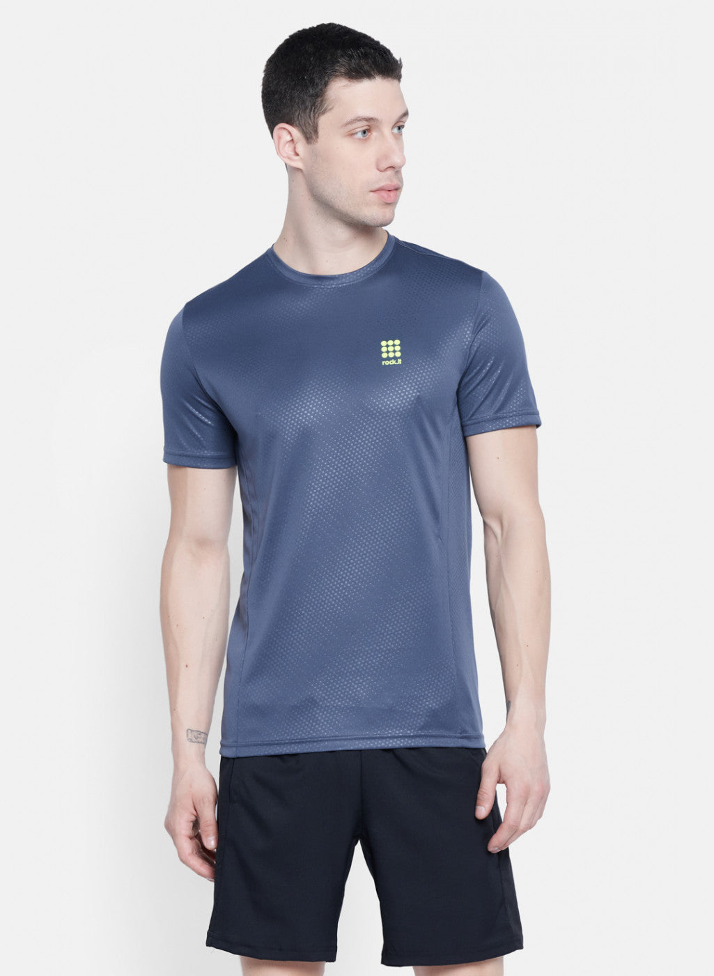 Mens Grey Self Design T-Shirt