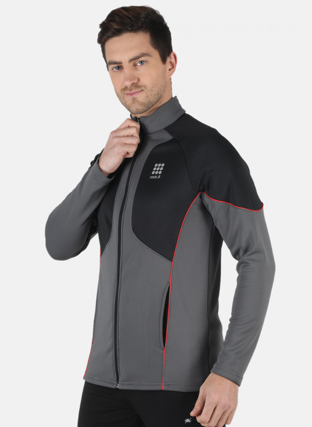 Rock.it Men Grey Self Design Collar Sweatshirt