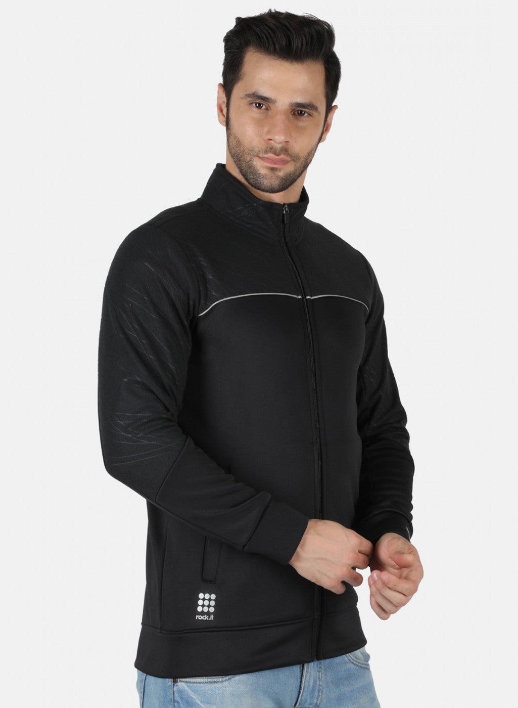 Rock.it Black Regular Fit Full Sleeve Collar Neck Sweatshirt