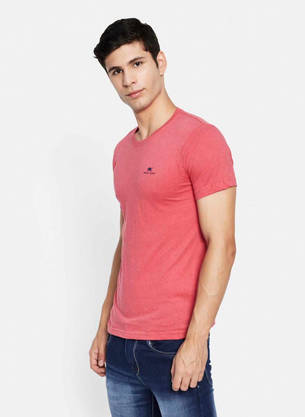 Men Pink Plain T-Shirt