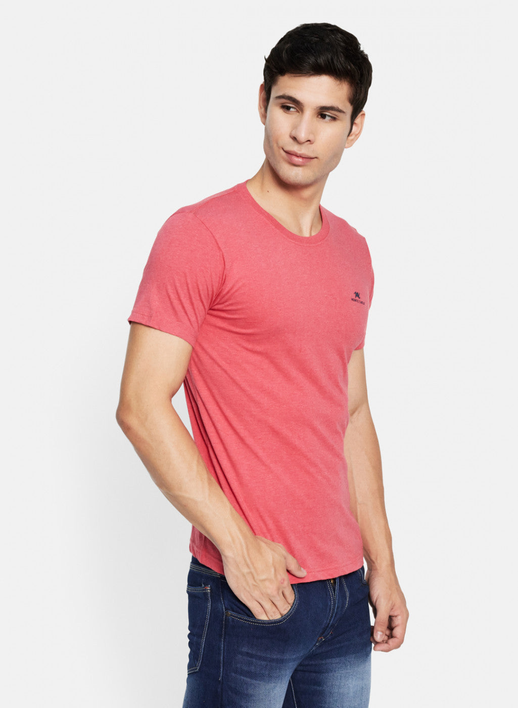 Men Pink Plain T-Shirt