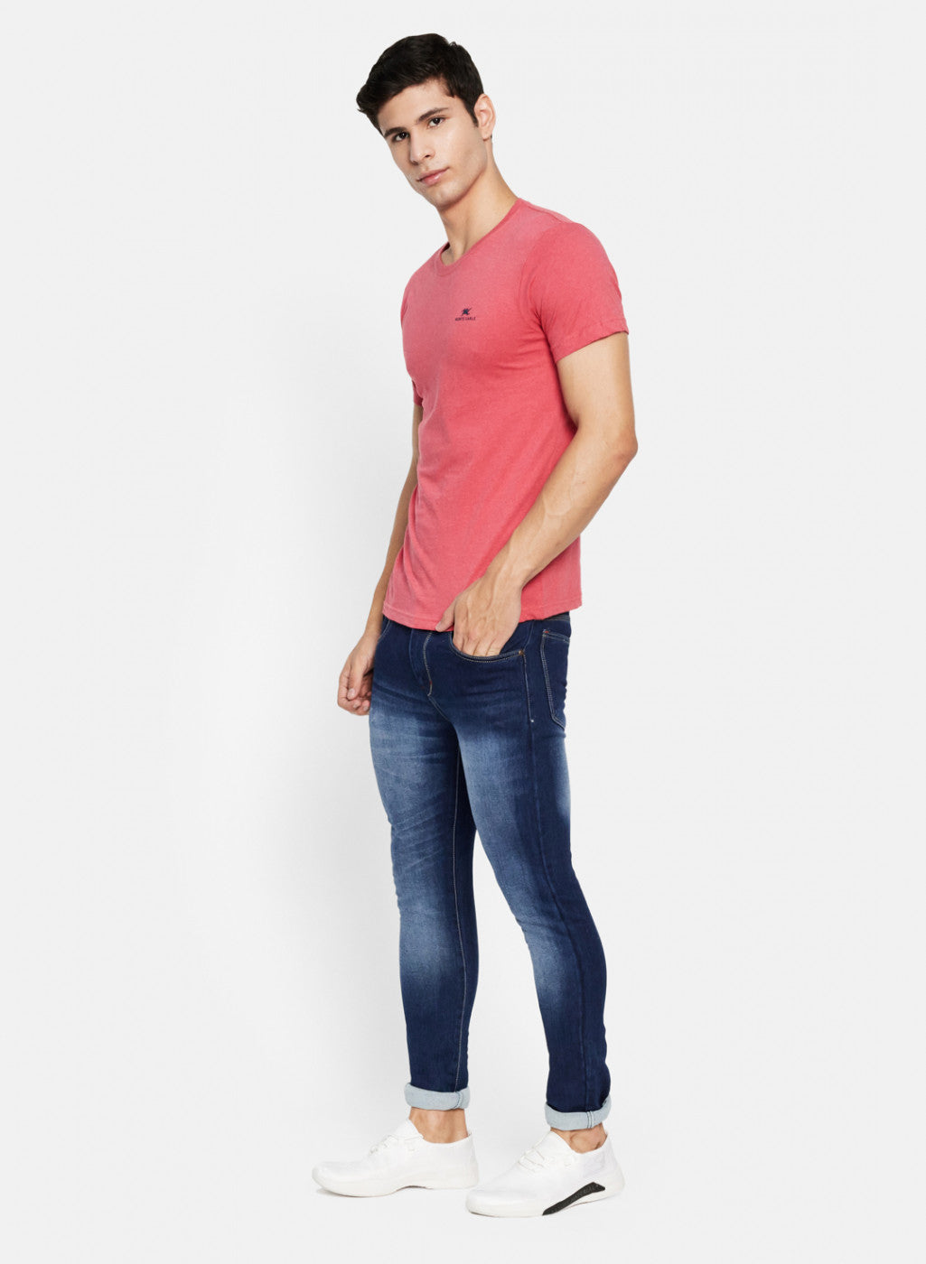 Men Pink Plain T-Shirt