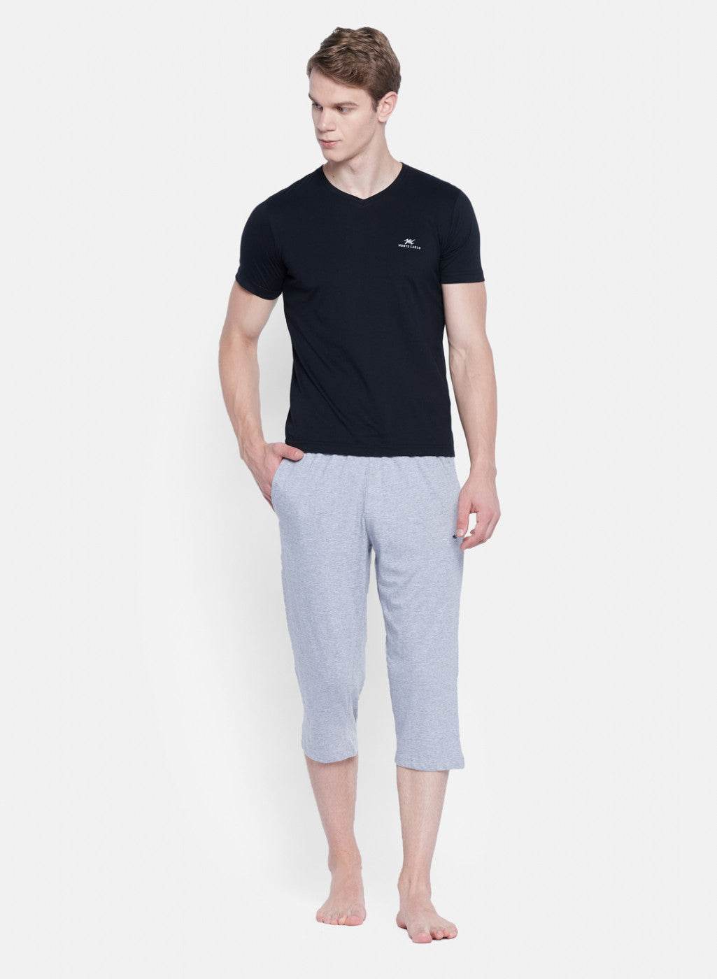 Mens Grey Plain Capri