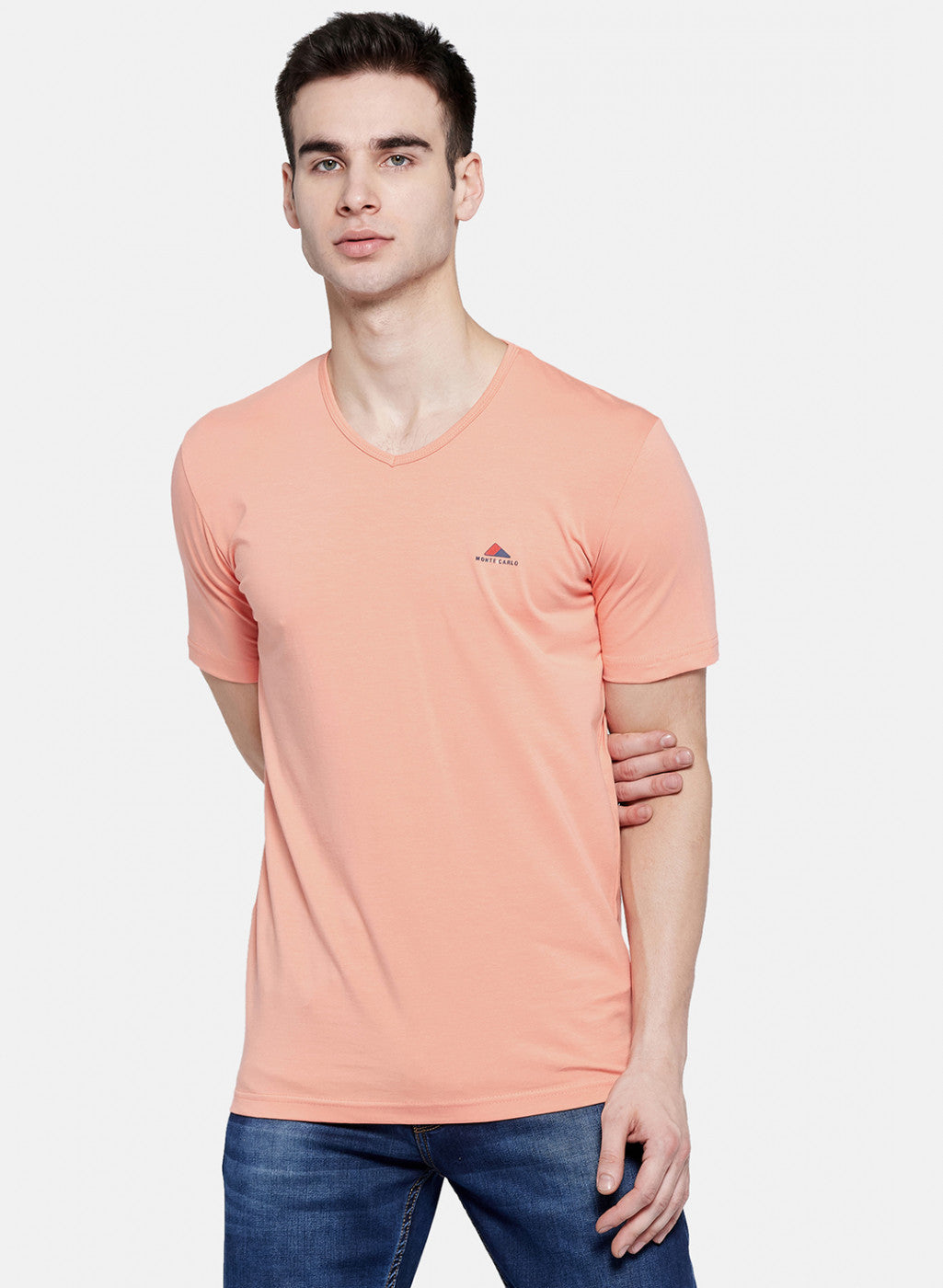 Mens Peach Plain T-Shirt