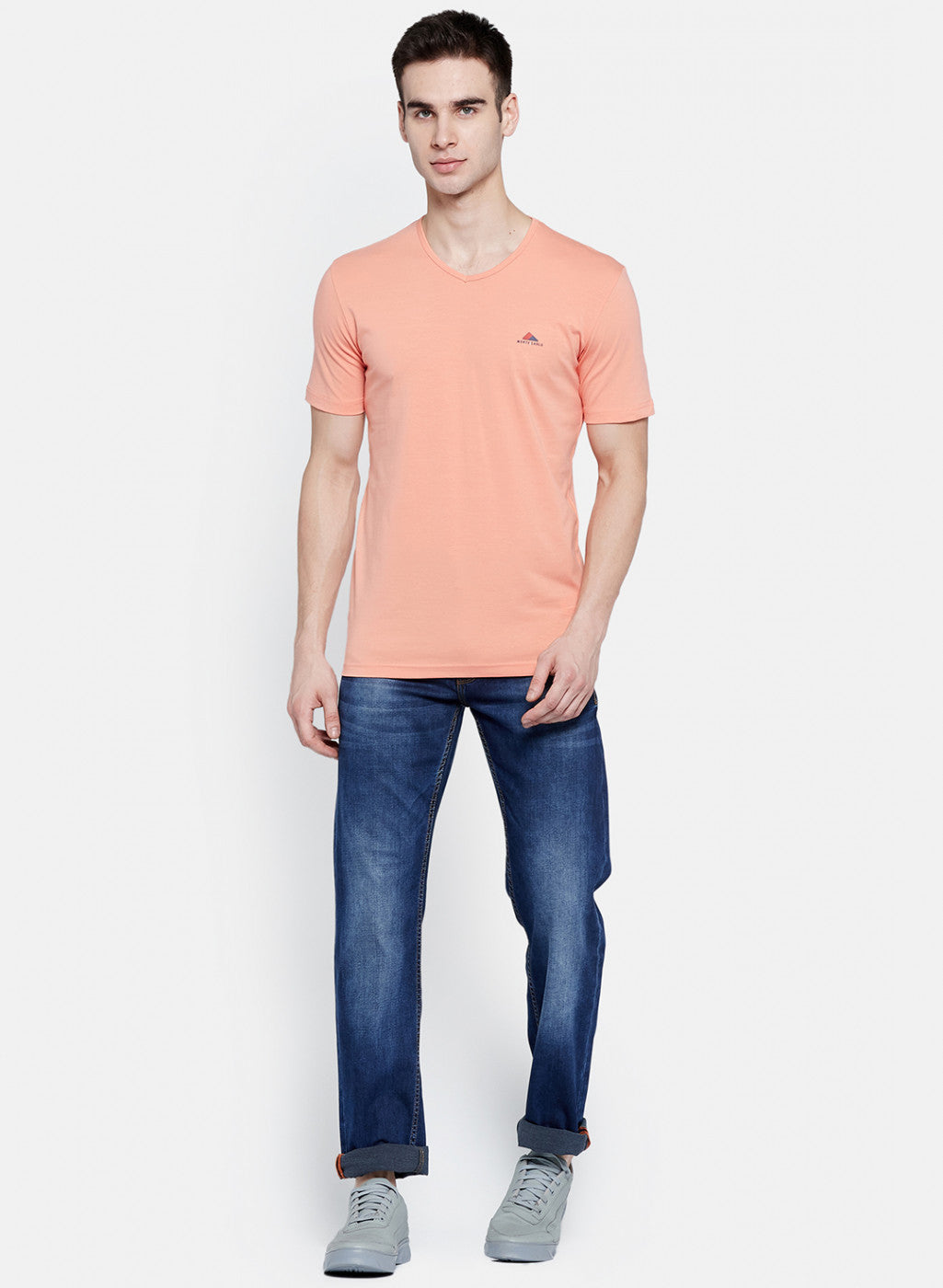 Mens Peach Plain T-Shirt