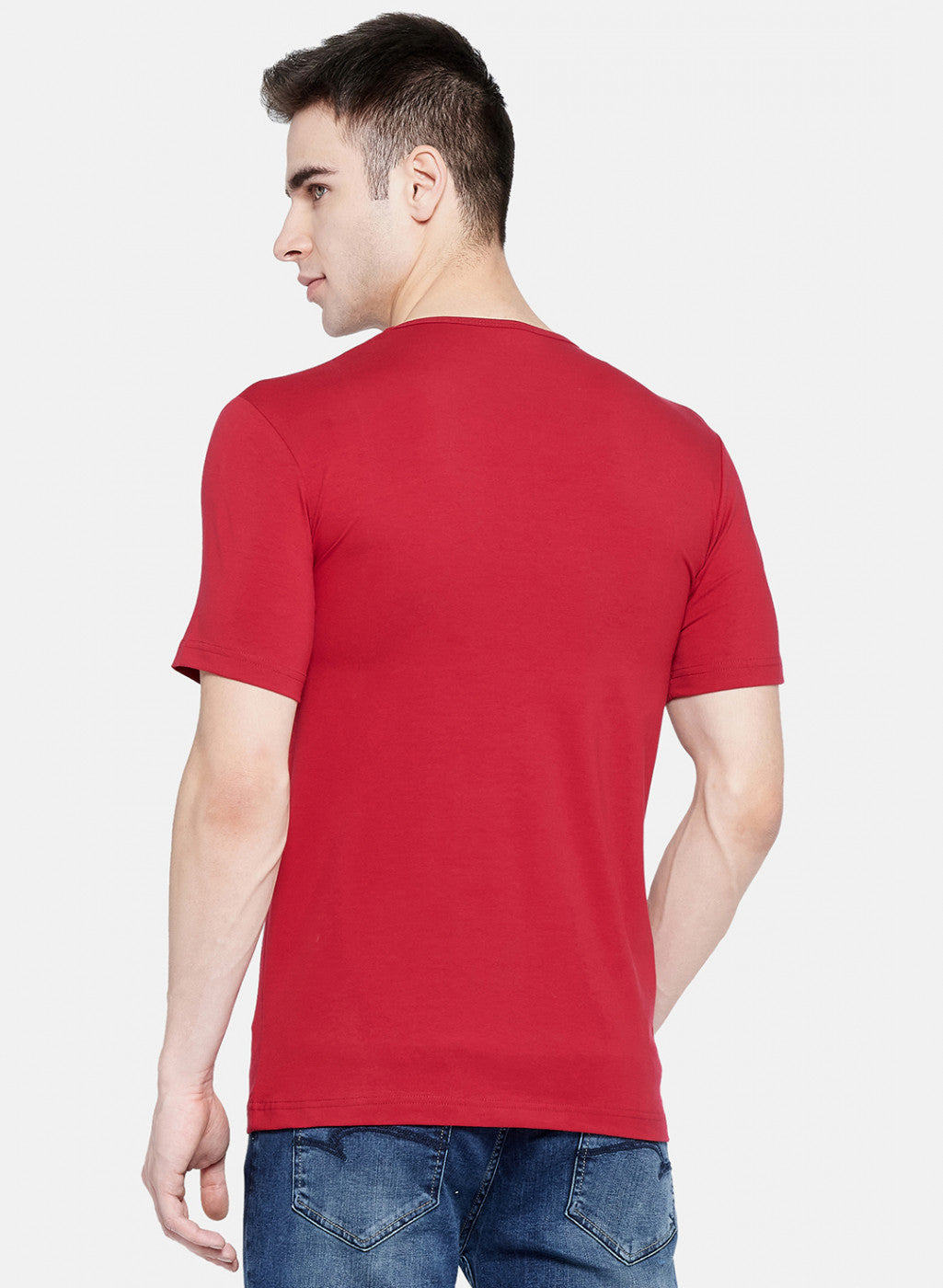 Mens Red Plain T-Shirt