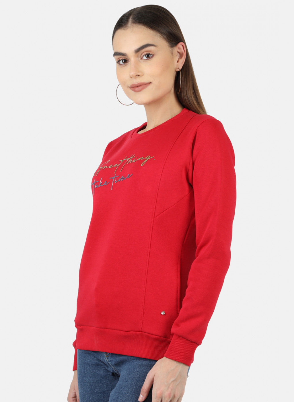 Women Red Printed Sweatshirt