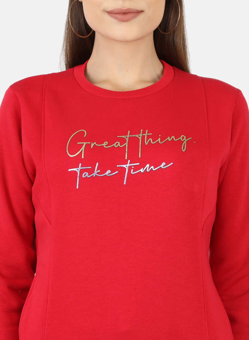 Women Red Printed Sweatshirt