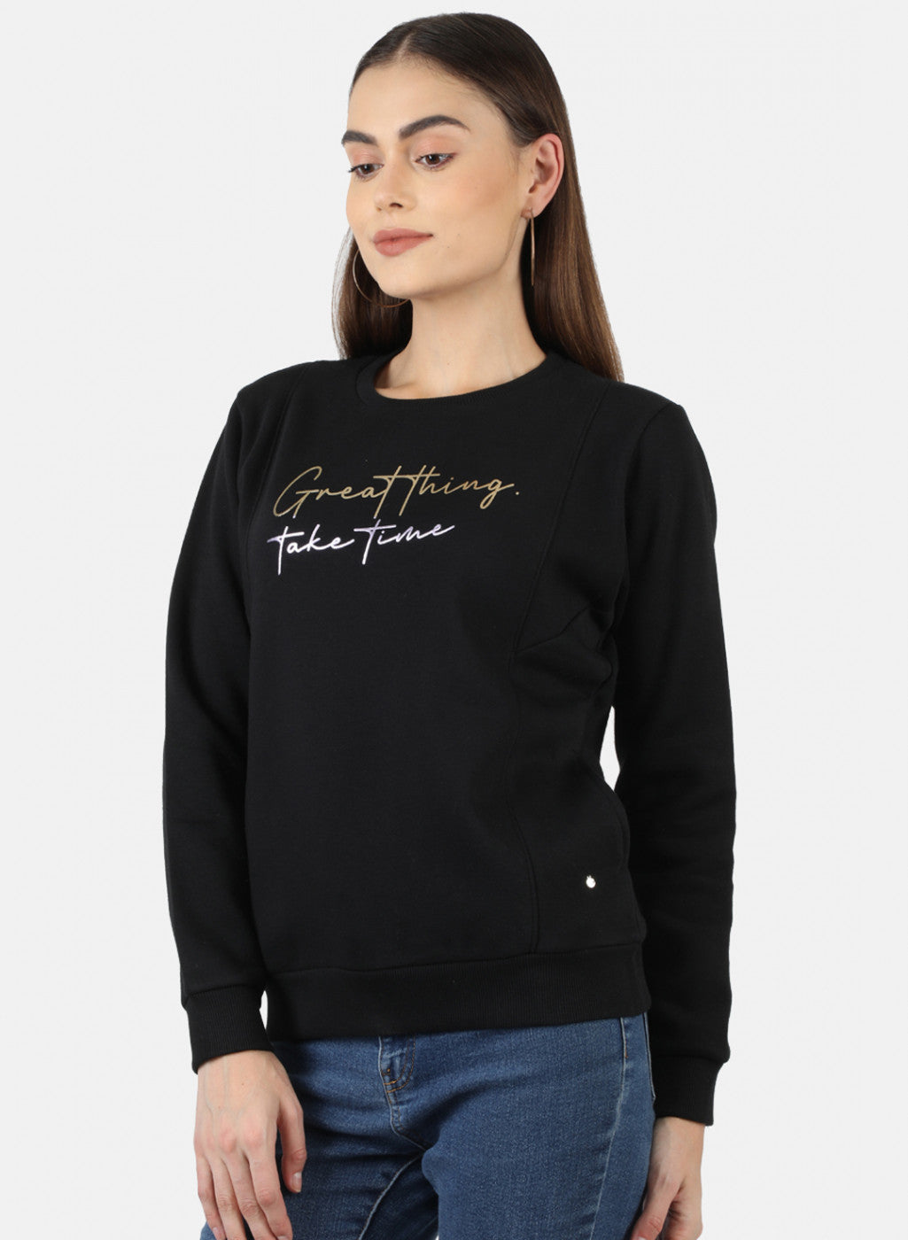 Women Black Printed Sweatshirt