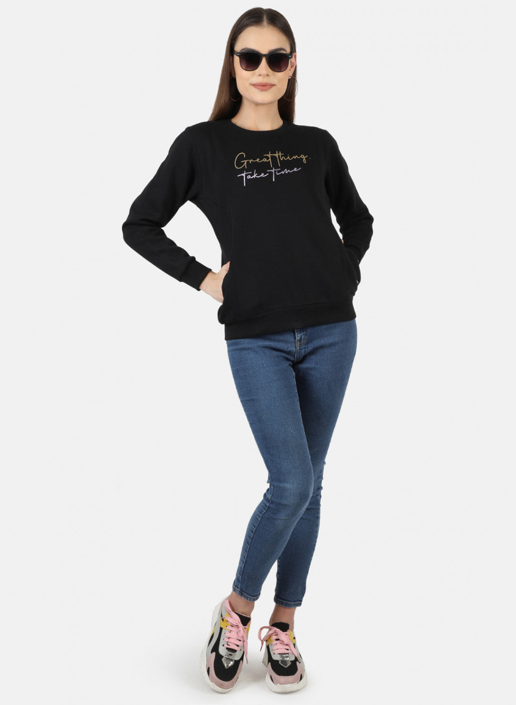 Women Black Printed Sweatshirt