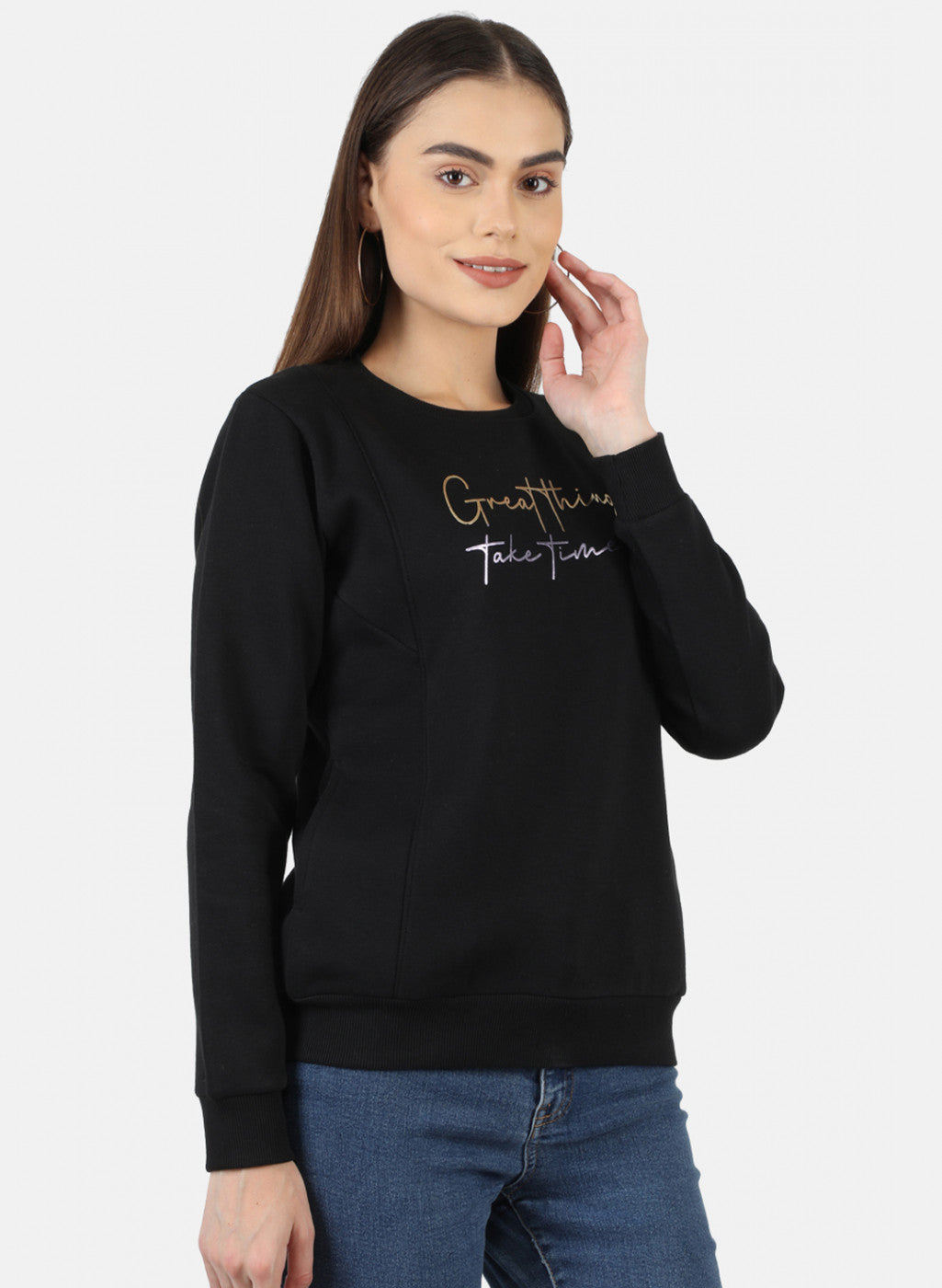Women Black Printed Sweatshirt