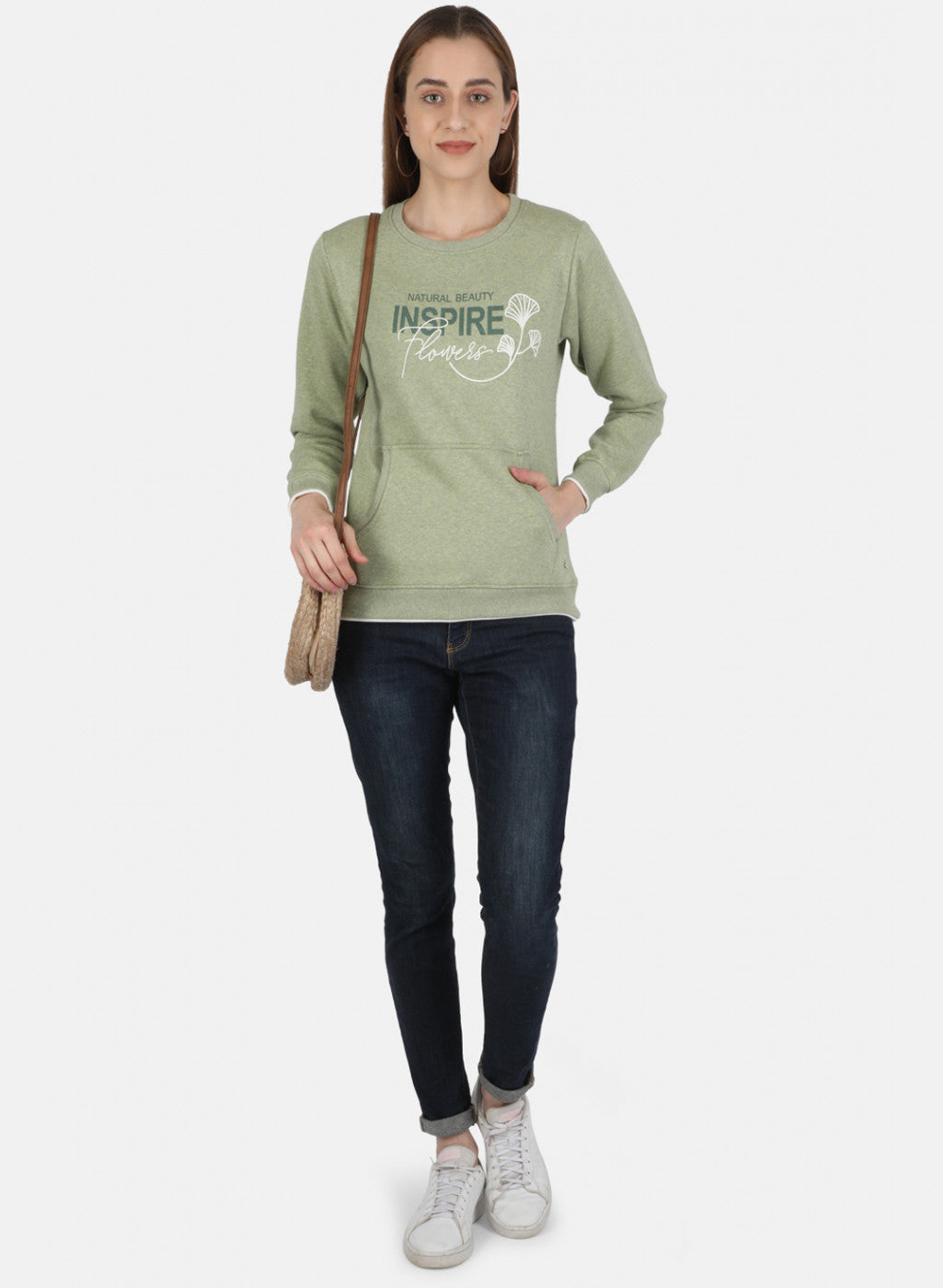 Women Green Printed Sweatshirt