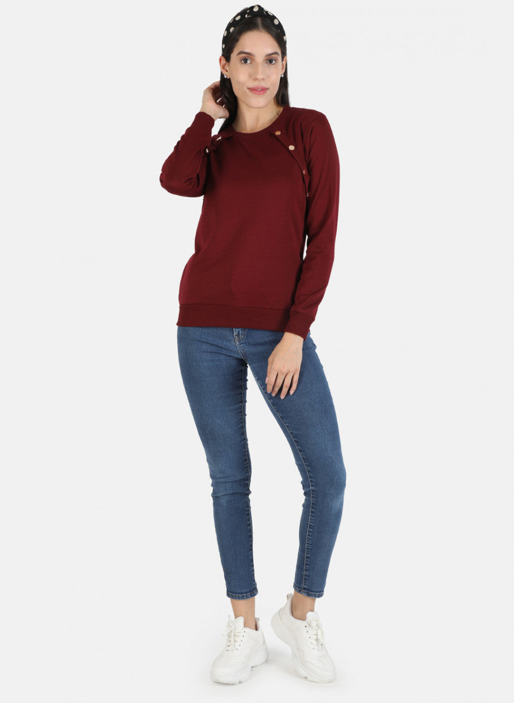 Women Maroon Solid Sweatshirt