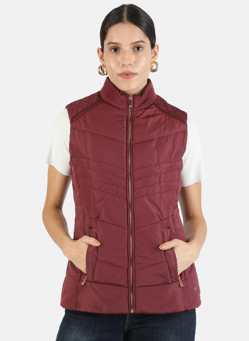 Women Maroon Solid Jacket