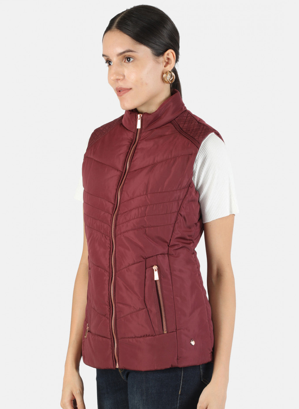 Women Maroon Solid Jacket