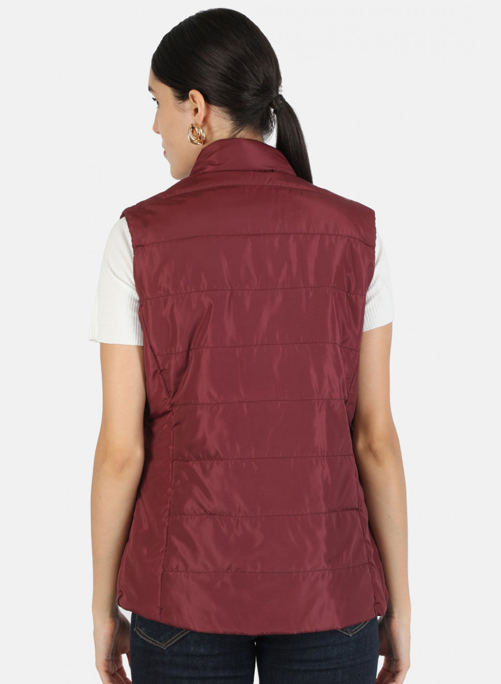 Women Maroon Solid Jacket