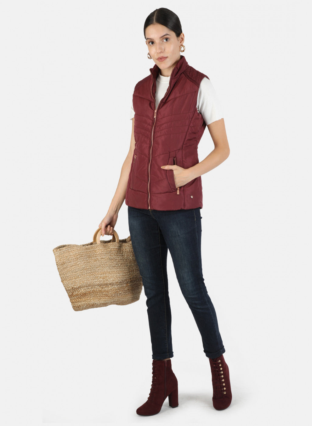 Women Maroon Solid Jacket